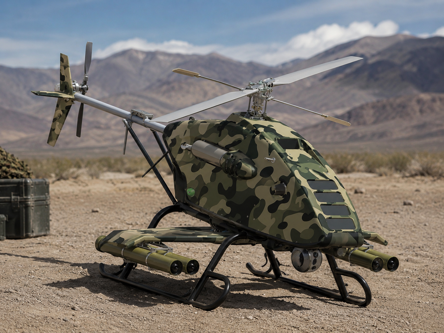 Aeolus unmanned combat helicopter variant in a desert test environment