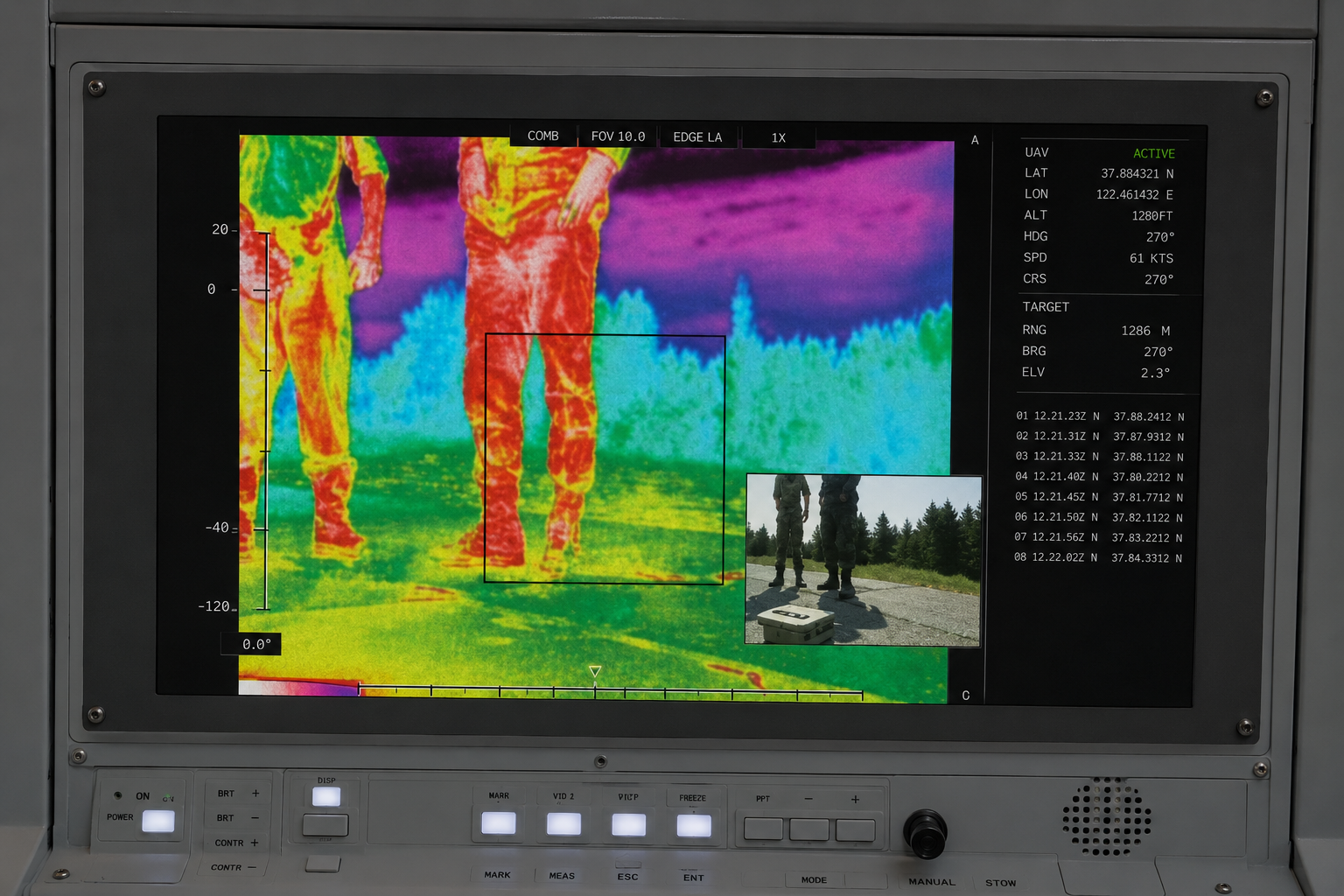 Thermal imaging feed showing two personnel detected in the field